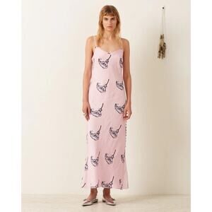 Large Alix of Bohemia Athens Pink Calla Lily Silk Slip Dress Sweetheart Lined